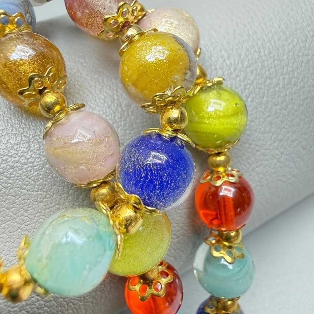 Vintage Murano Glass Necklace Bracelet Set Multicolor Signed 22" 5.5"